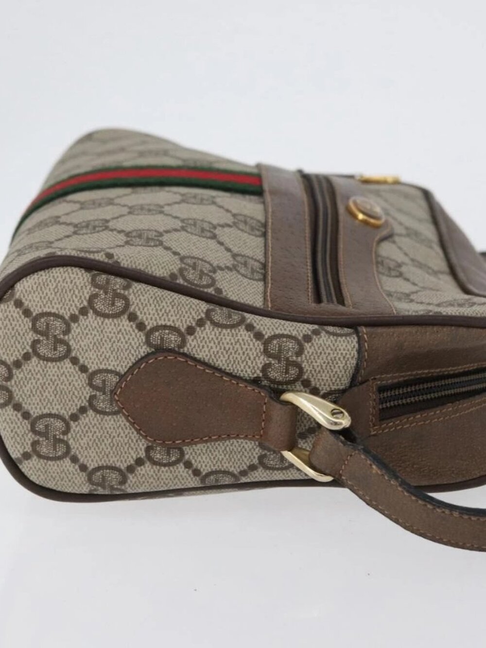 GUCCI GG Supreme Web Sherry Line Bag PVC Beige Gold - Picture 6 of 16